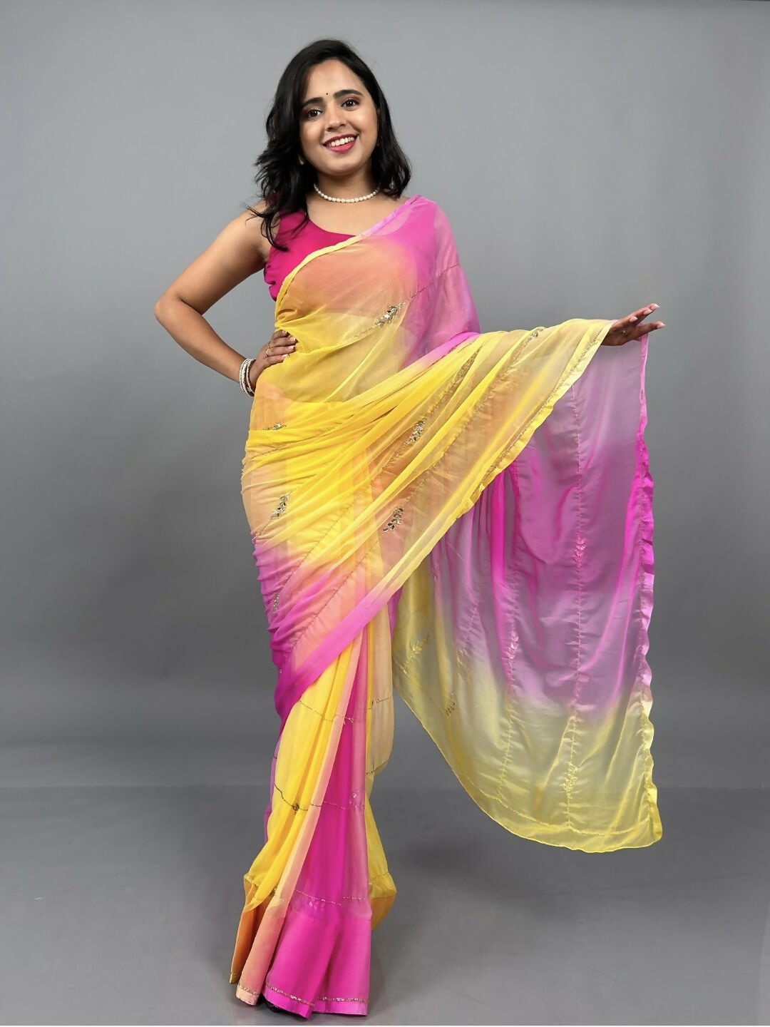 Rani Shaded Chiffon Saree