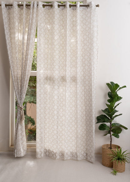 Light Filtering - Lattice Geometric Cotton Sheer Curtain