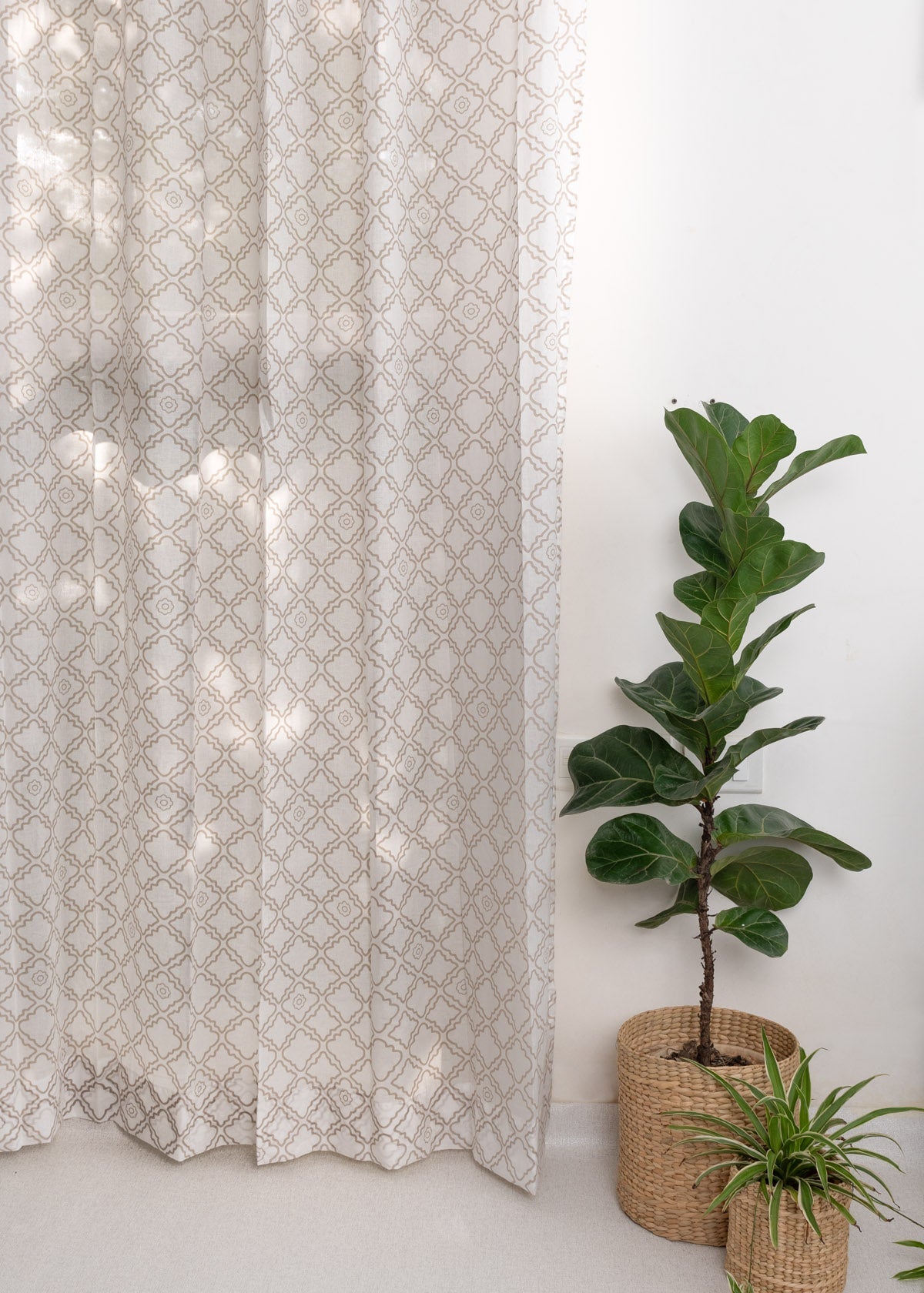 Light Filtering - Lattice Geometric Cotton Sheer Curtain