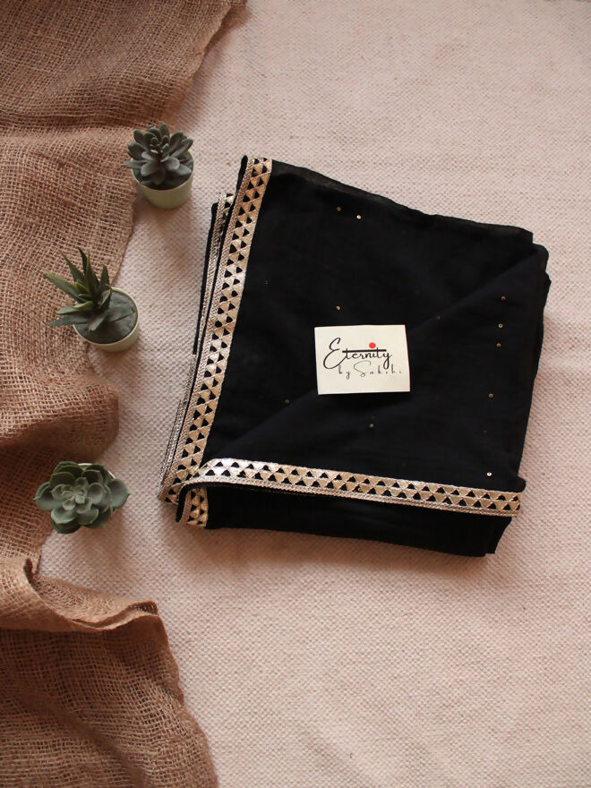 Cocktail Mul Cotton Black Saree