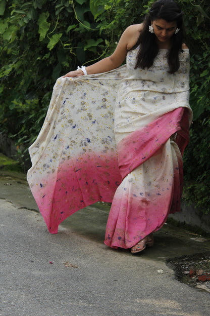 Natural Flower Dyed Lana Habutai Silk Saree