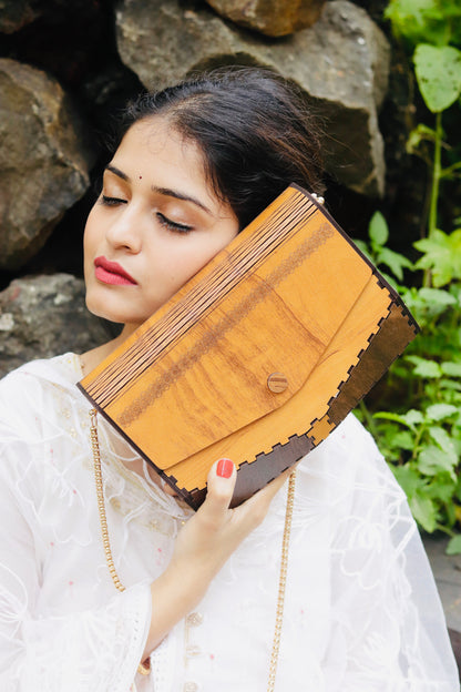 Aaina Dualtone Angular Handcrafted Wooden Sling Bag