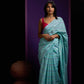 Cotton Mulmul Blue/Laal/Peeli Stripes Saree With Tassel