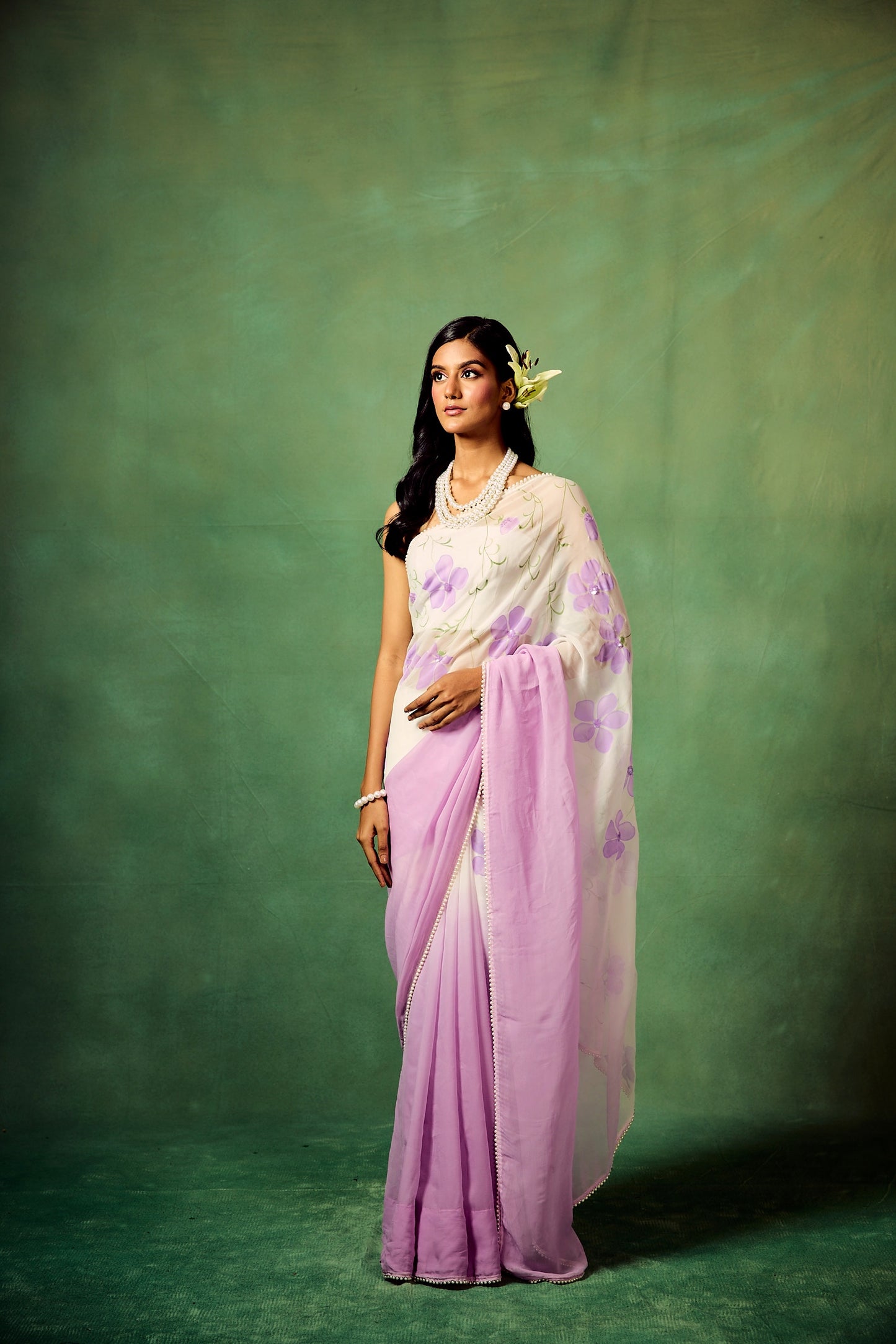 Lavender Ombre Hand-painted Saree