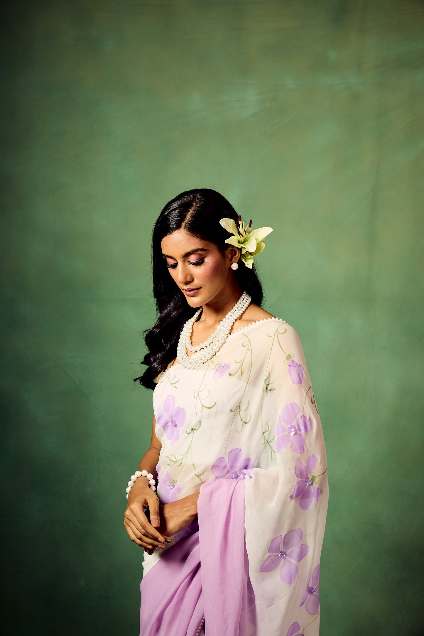 Lavender Ombre Hand-painted Saree