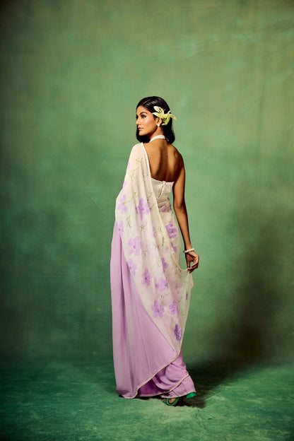 Lavender Ombre Hand-painted Saree