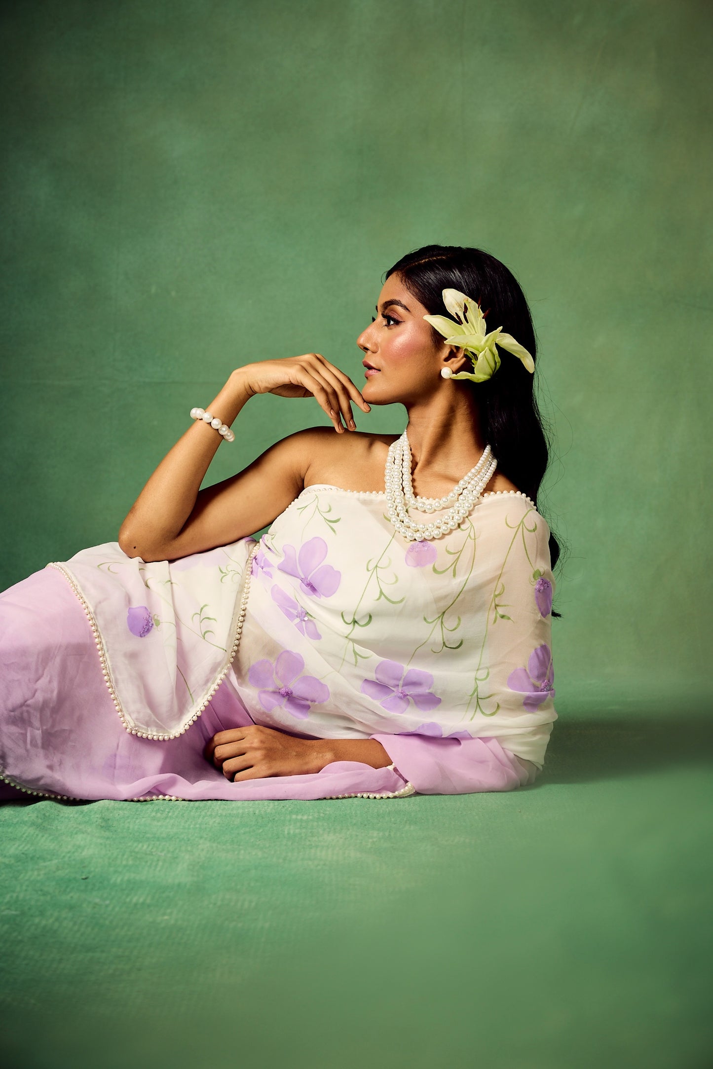 Lavender Ombre Hand-painted Saree