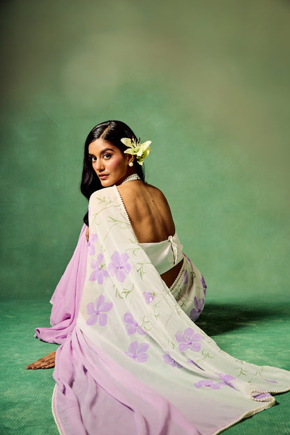 Lavender Ombre Hand-painted Saree