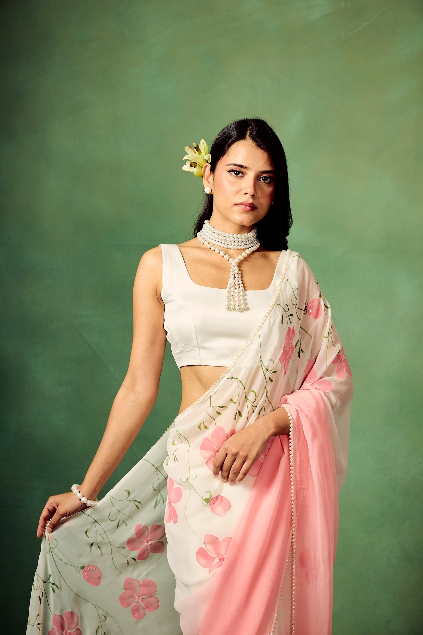 Pink Ombre Hand-painted Saree