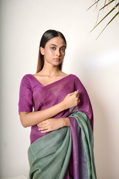 Dual Color Handloom Linen Saree