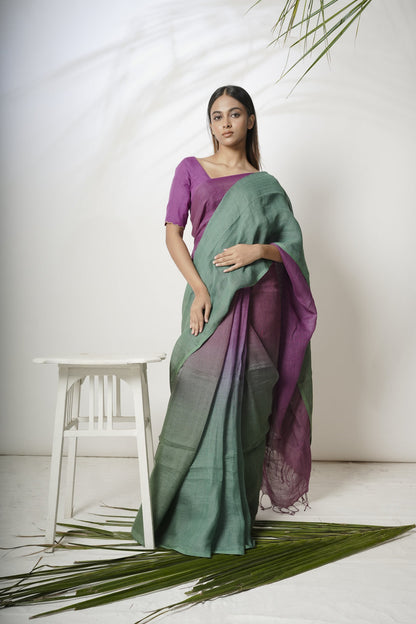 Dual Color Handloom Linen Saree