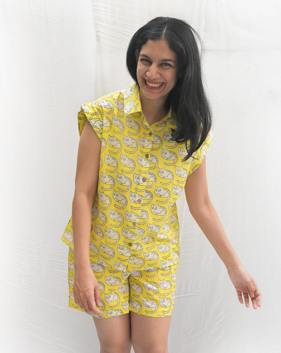 Meow Shortees - Cat Motif Soft Cotton Loungewear