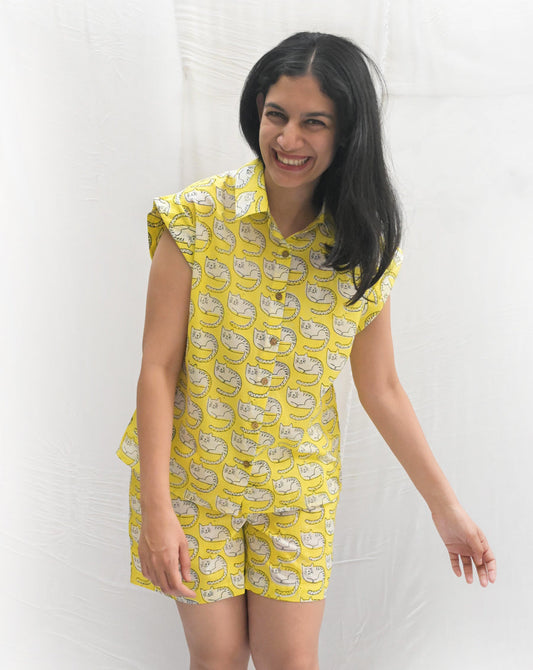 Meow Shortees - Cat Motif Soft Cotton Loungewear