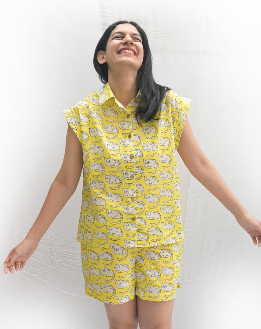 Meow Shortees - Cat Motif Soft Cotton Loungewear