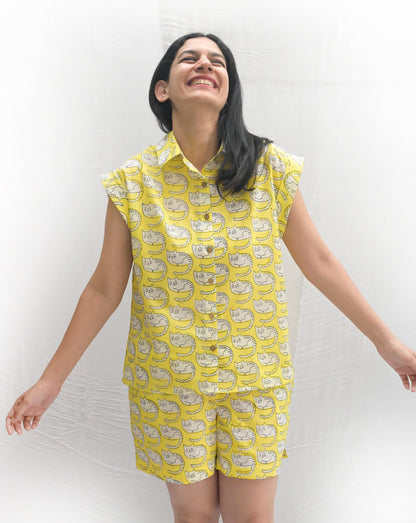 Meow Shortees - Cat Motif Soft Cotton Loungewear