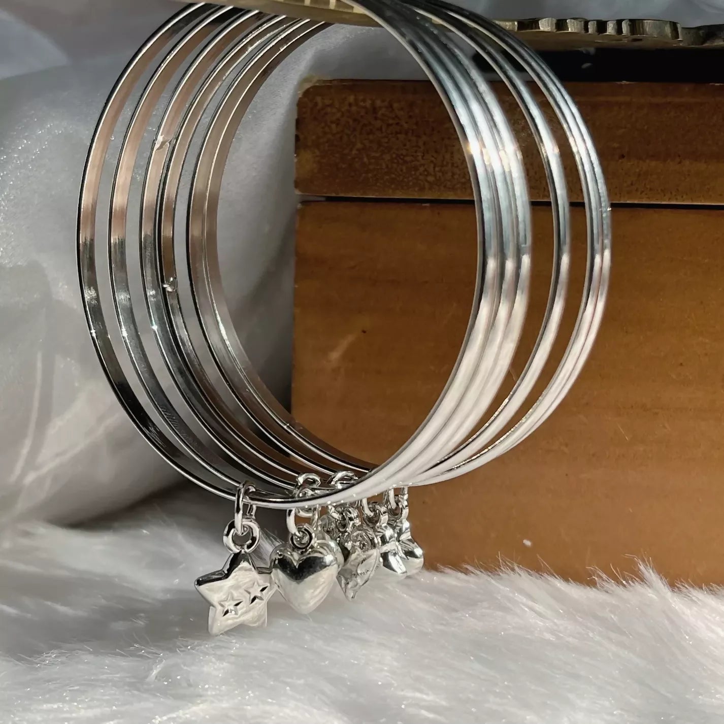 Silver Rhodium Plated Bangle Set