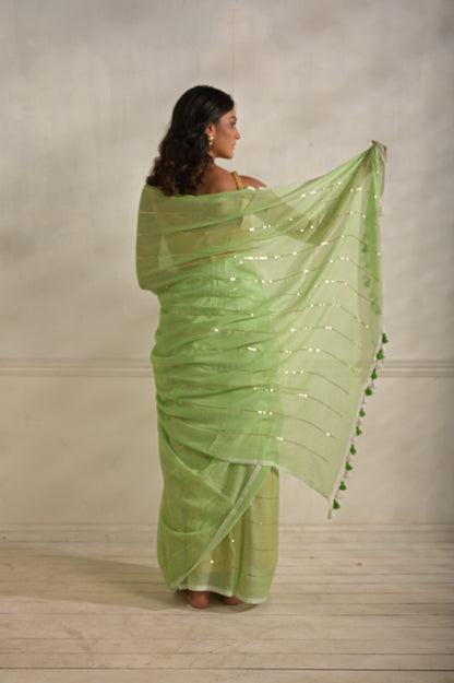 Summer Mul Cotton Saree With Sequined Lines