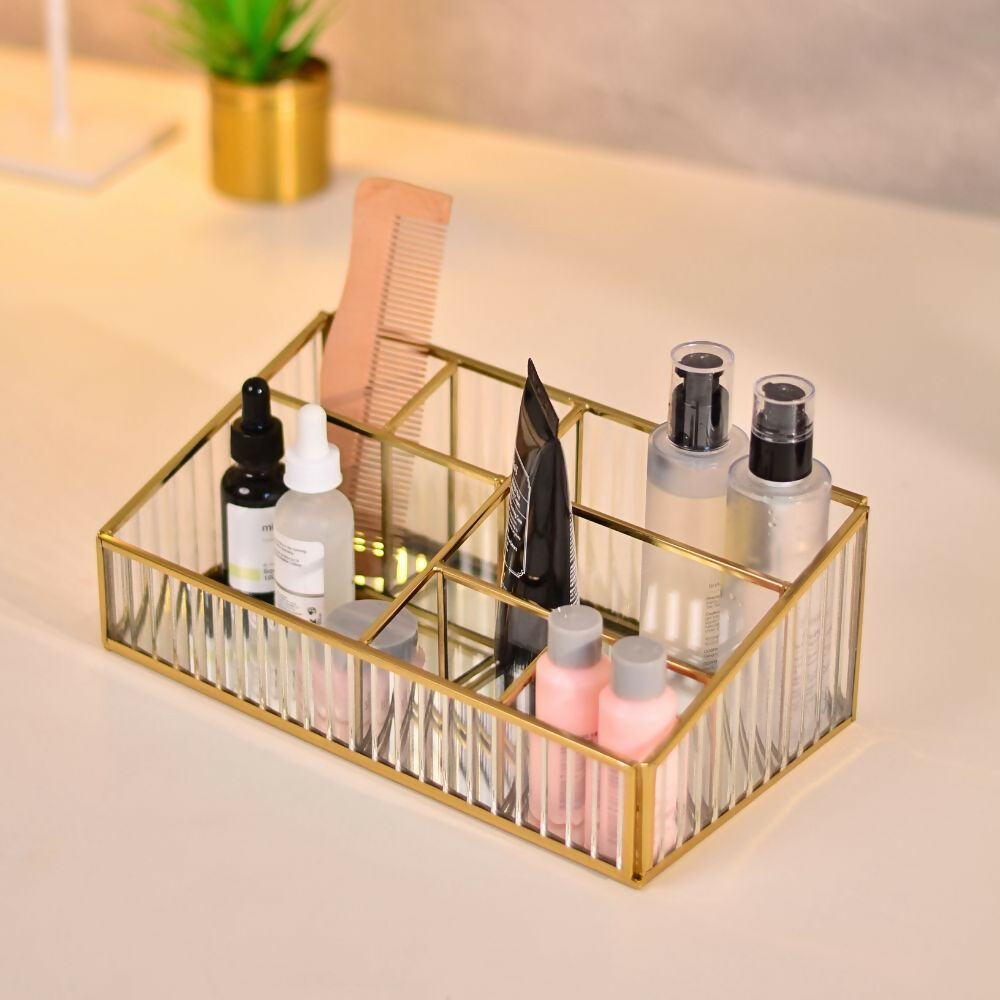 Fluted Glass Desk Organizer | Make-up Organiser| Toiletry Organiser