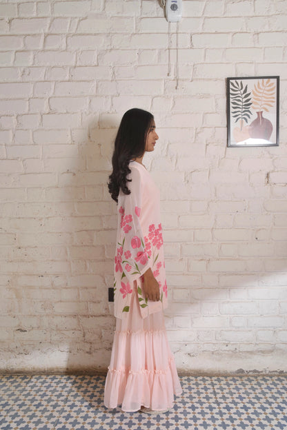 Handpainted Kyari Georgette Sharara Set in Blush