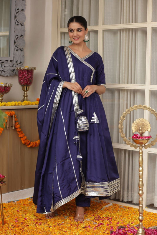 Navyara Navy Silk Suit Set