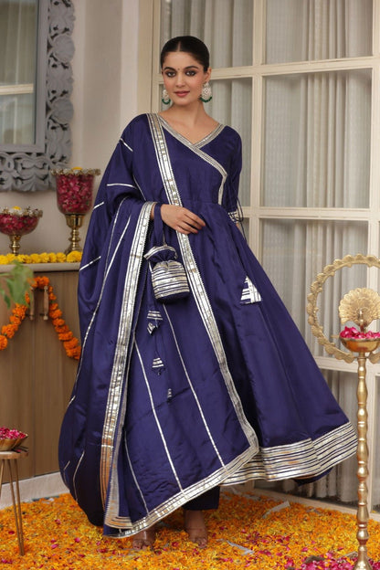 Navyara Navy Silk Suit Set