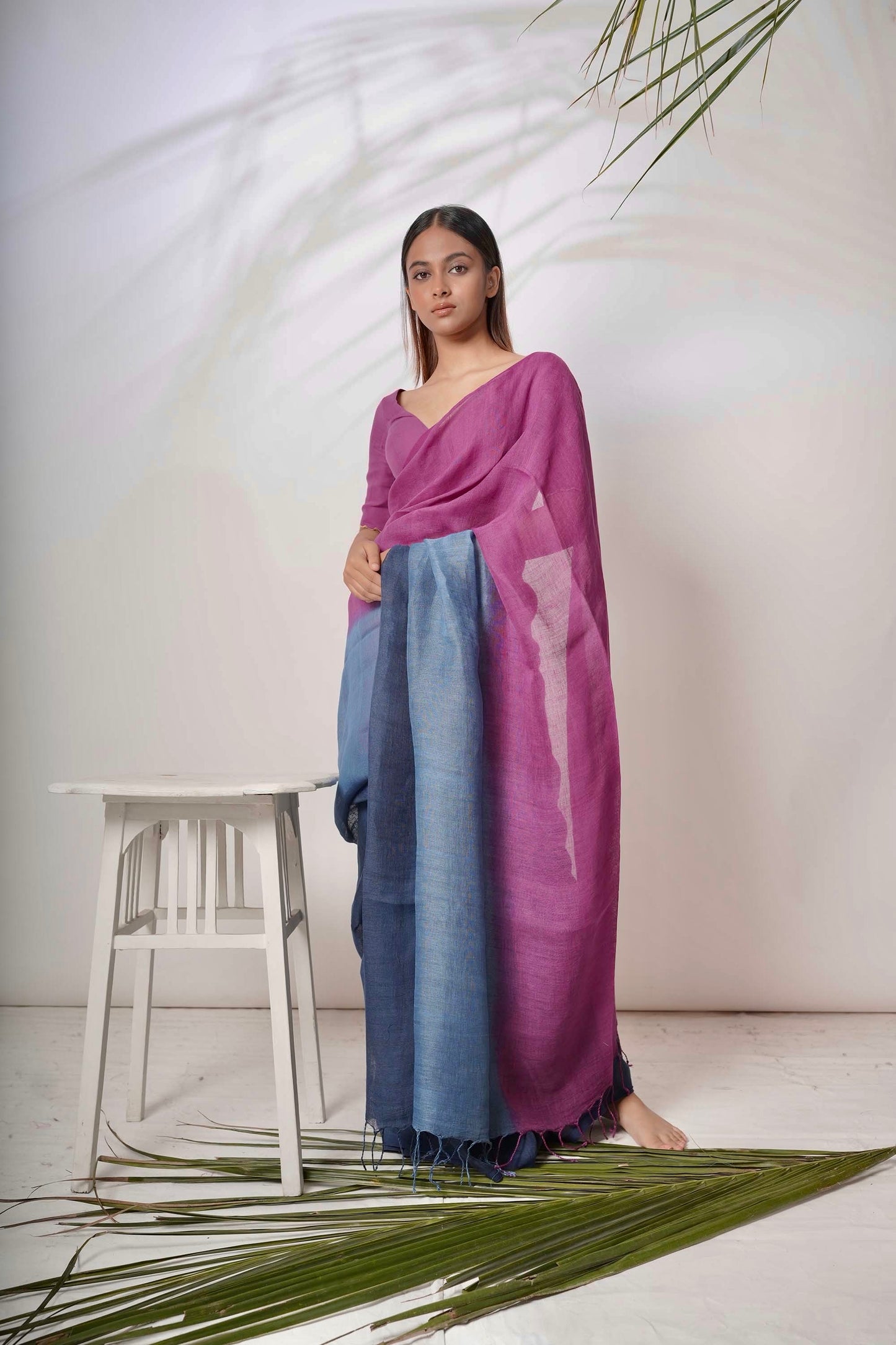 Dual Color Handloom Linen Saree