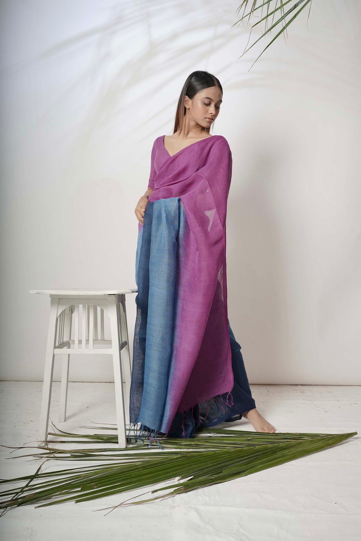 Dual Color Handloom Linen Saree