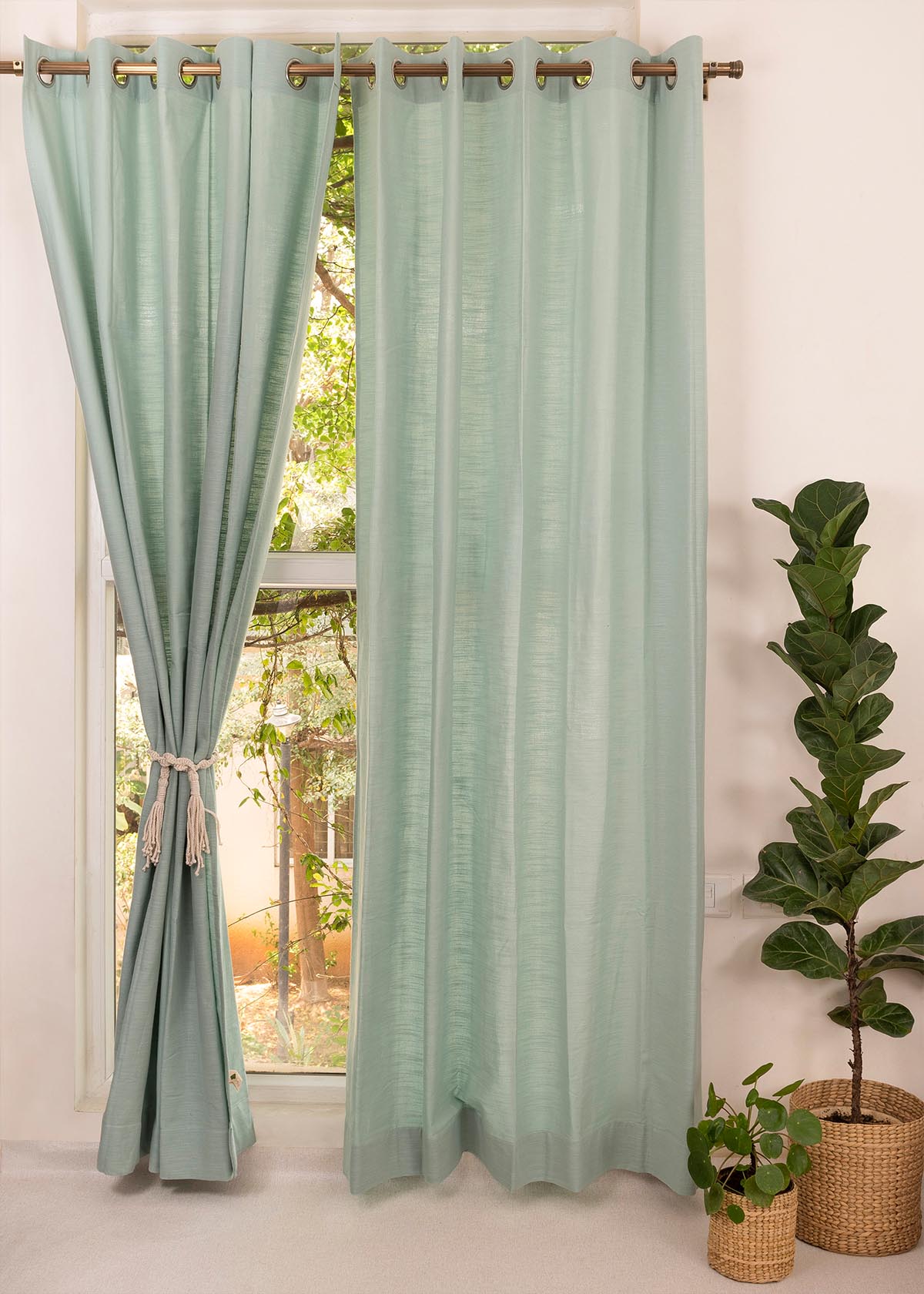 Room Darkening - Nile Blue Pure Cotton Plain Curtain