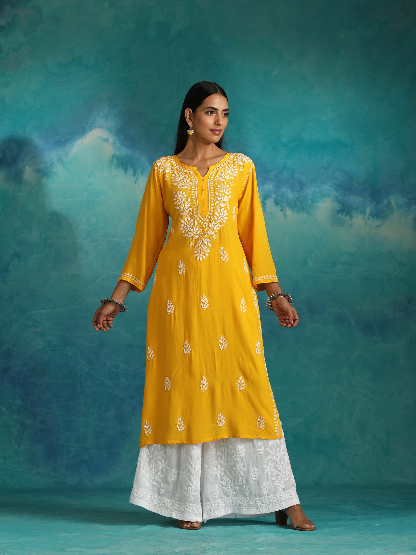 Nisa Mango Yellow Chikankari Kurta