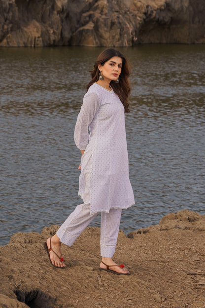 Noor Off-white Swiss Dot Cotton Co-ord Set