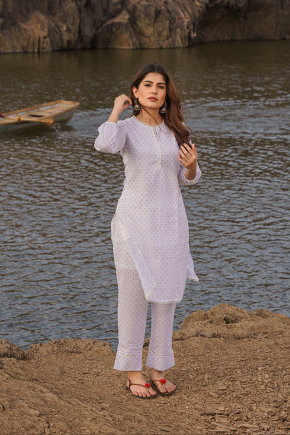 Noor Off-white Swiss Dot Cotton Co-ord Set