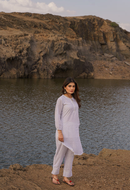 Noor Off-white Swiss Dot Cotton Co-ord Set