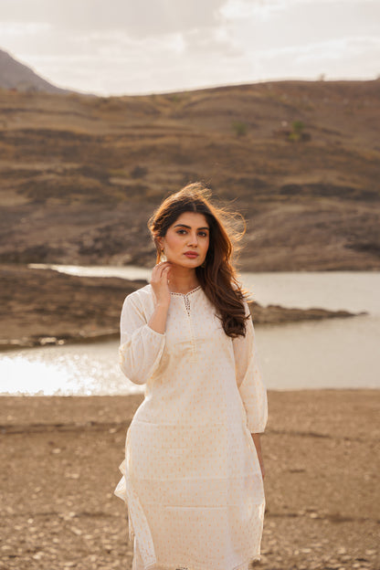 Noor Off-white Swiss Dot Cotton Co-ord Set