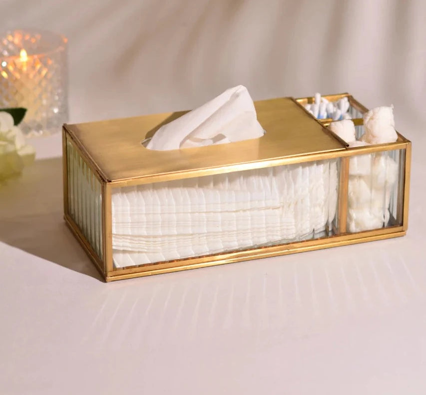 Fluted Glass Tissue Holder with Brass Top