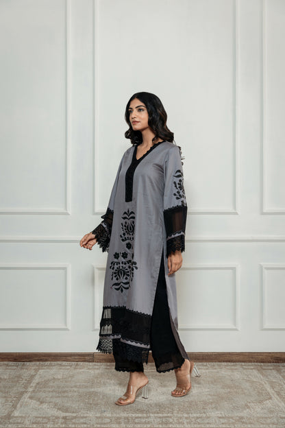 Mokshita Grey Handpainted Kurta Set