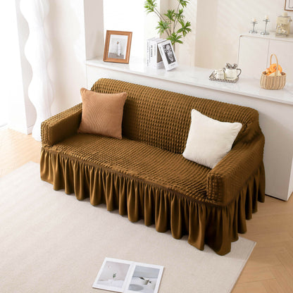 Stretchable Turkish Sofa Cover with Bubble Fabric & Frill