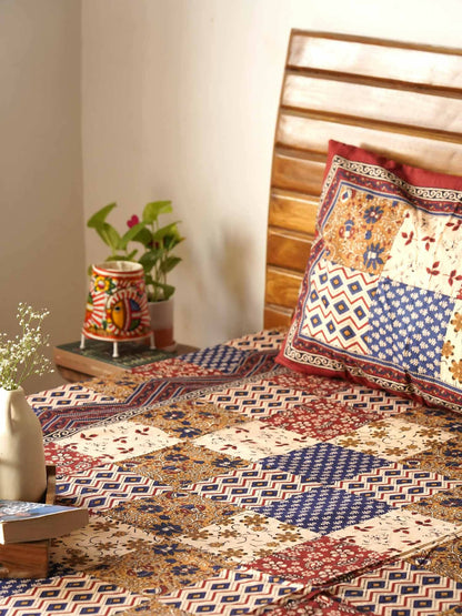 Kalamkari Patch Print Double Bed Bedsheet