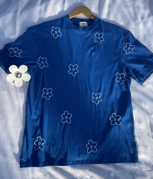 Floral Embroidered Blue Tshirt