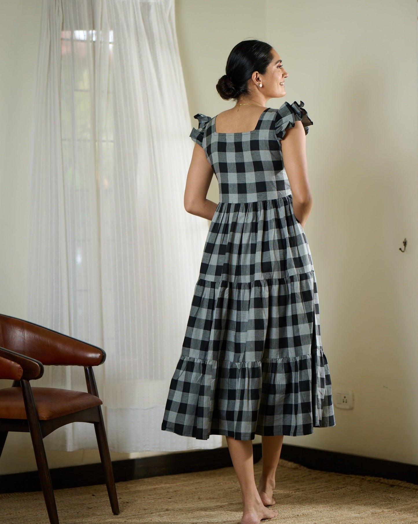 Checkmate Cotton Midi Dress