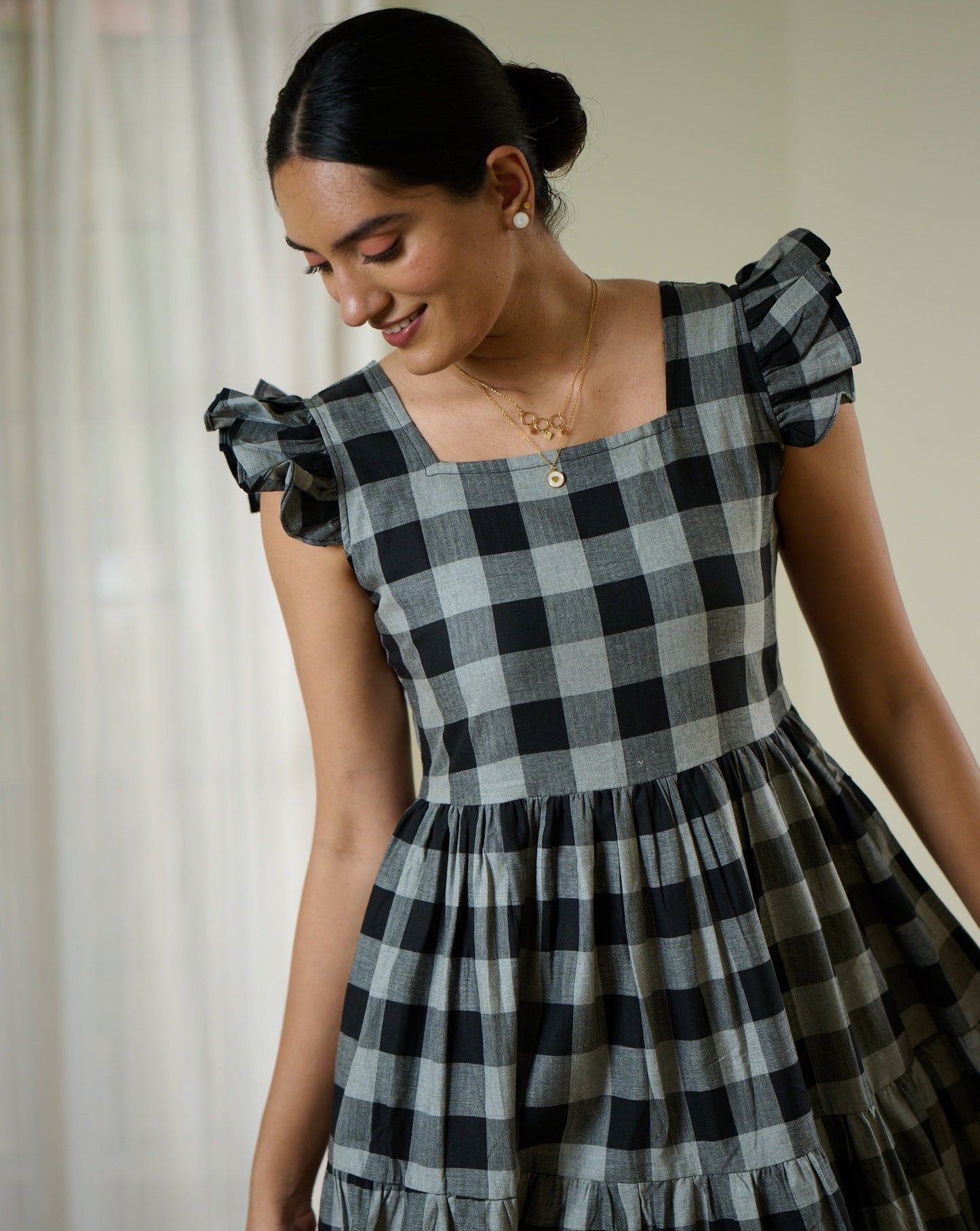 Checkmate Cotton Midi Dress