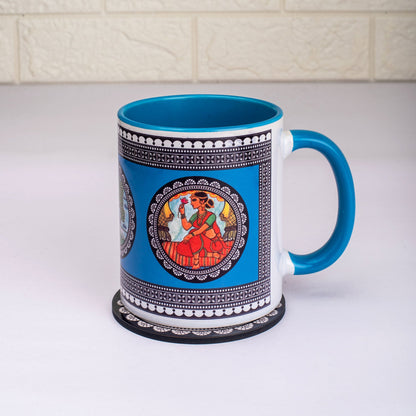 Paripatra Pattachitra Mug with Coaster - Blue