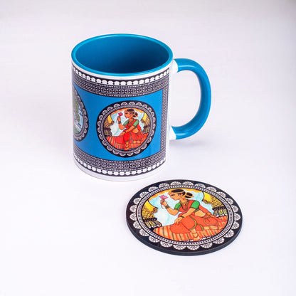 Paripatra Pattachitra Mug with Coaster - Blue