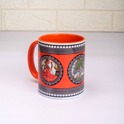 Paripatra Pattachitra Mug with Coaster - Orange