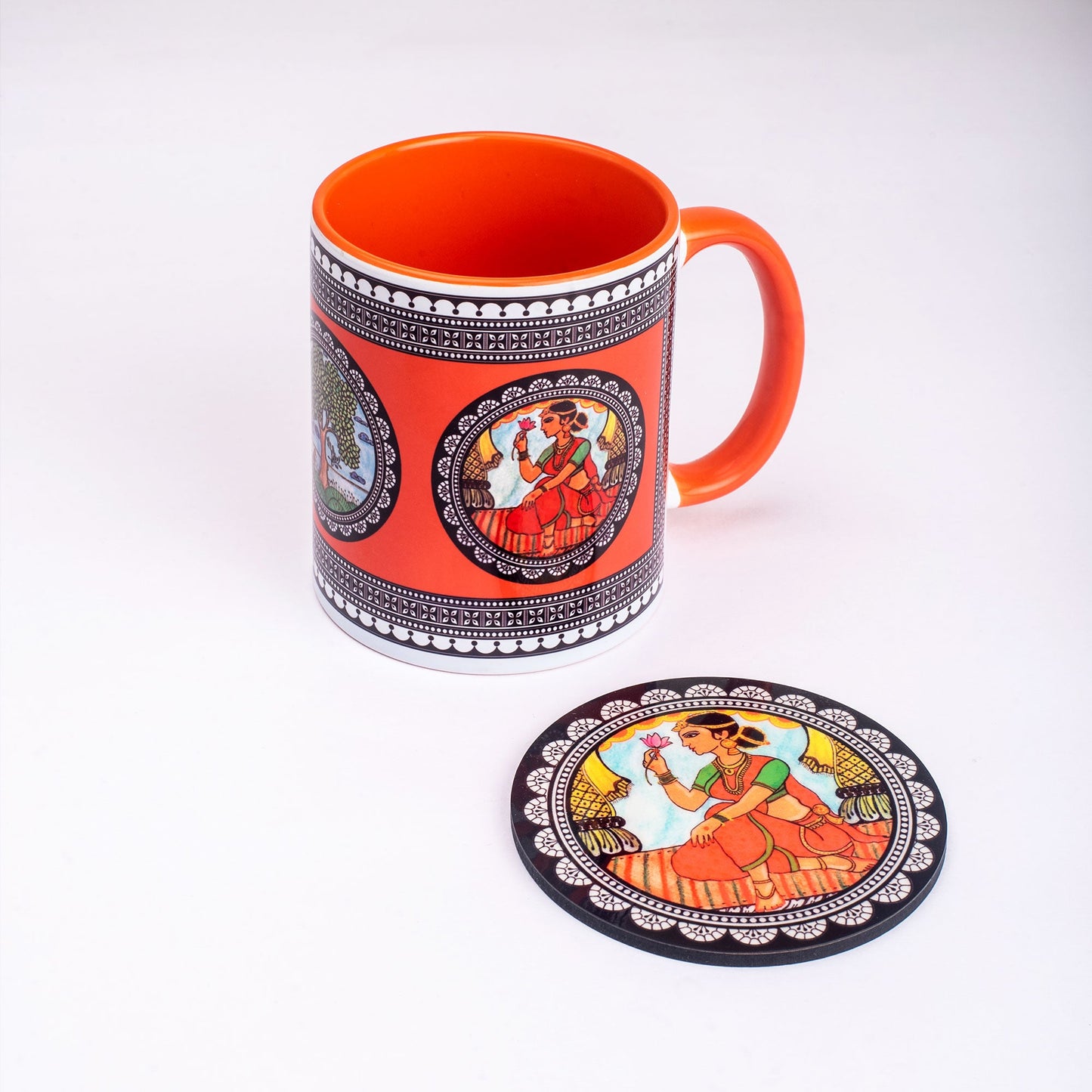 Paripatra Pattachitra Mug with Coaster - Orange