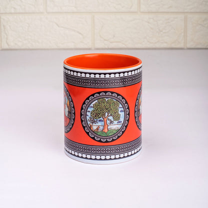 Paripatra Pattachitra Mug with Coaster - Orange