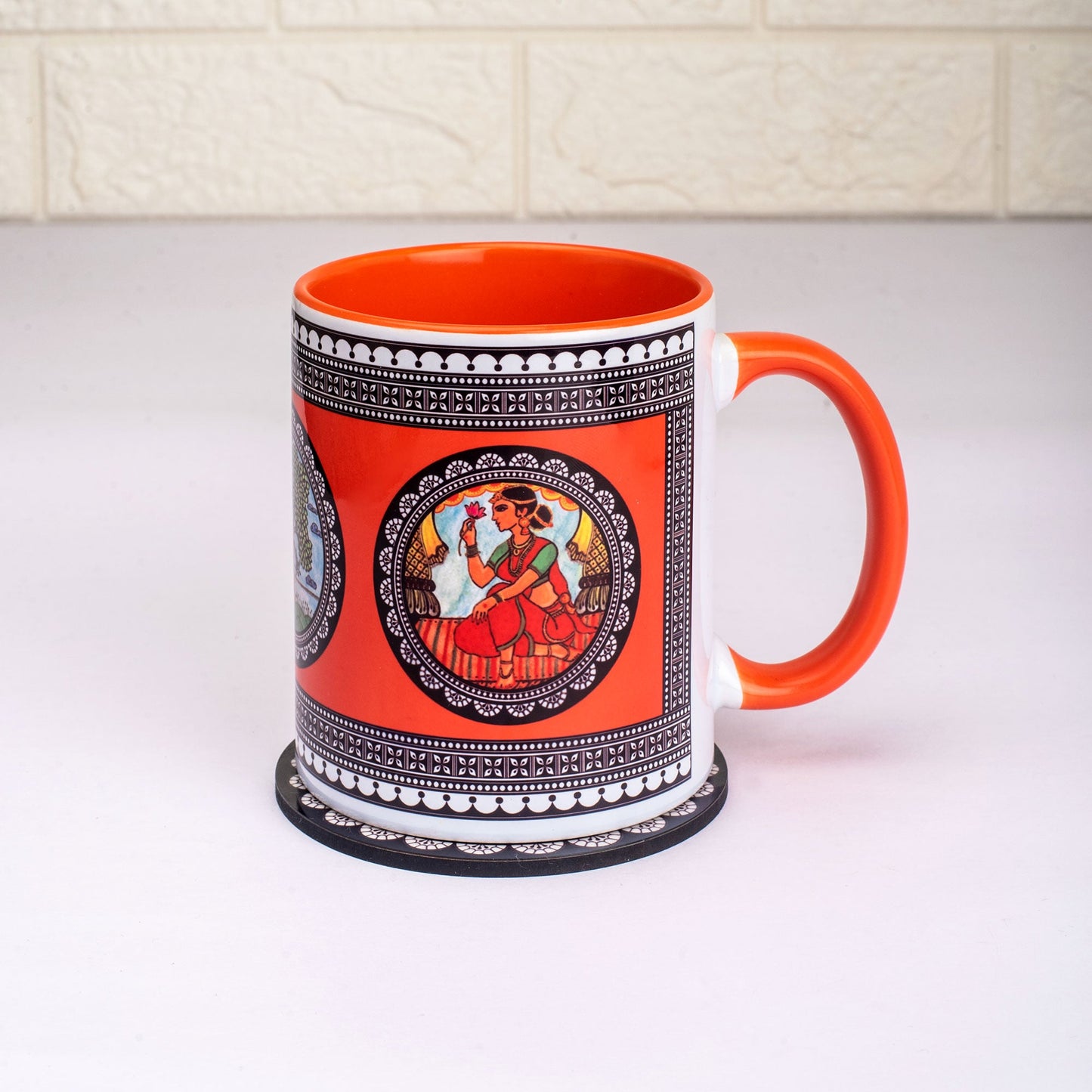 Paripatra Pattachitra Mug with Coaster - Orange