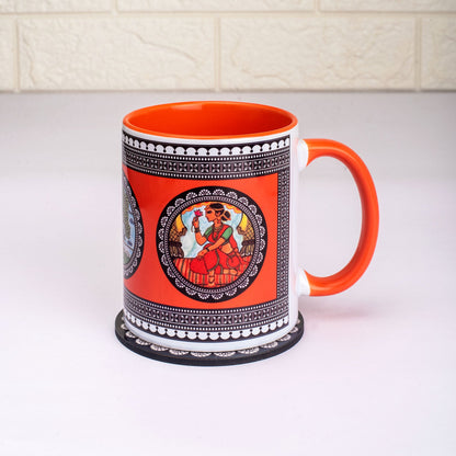 Paripatra Pattachitra Mug with Coaster - Orange