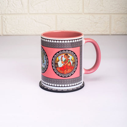 Paripatra Pattachitra Mug with Coaster - Pink