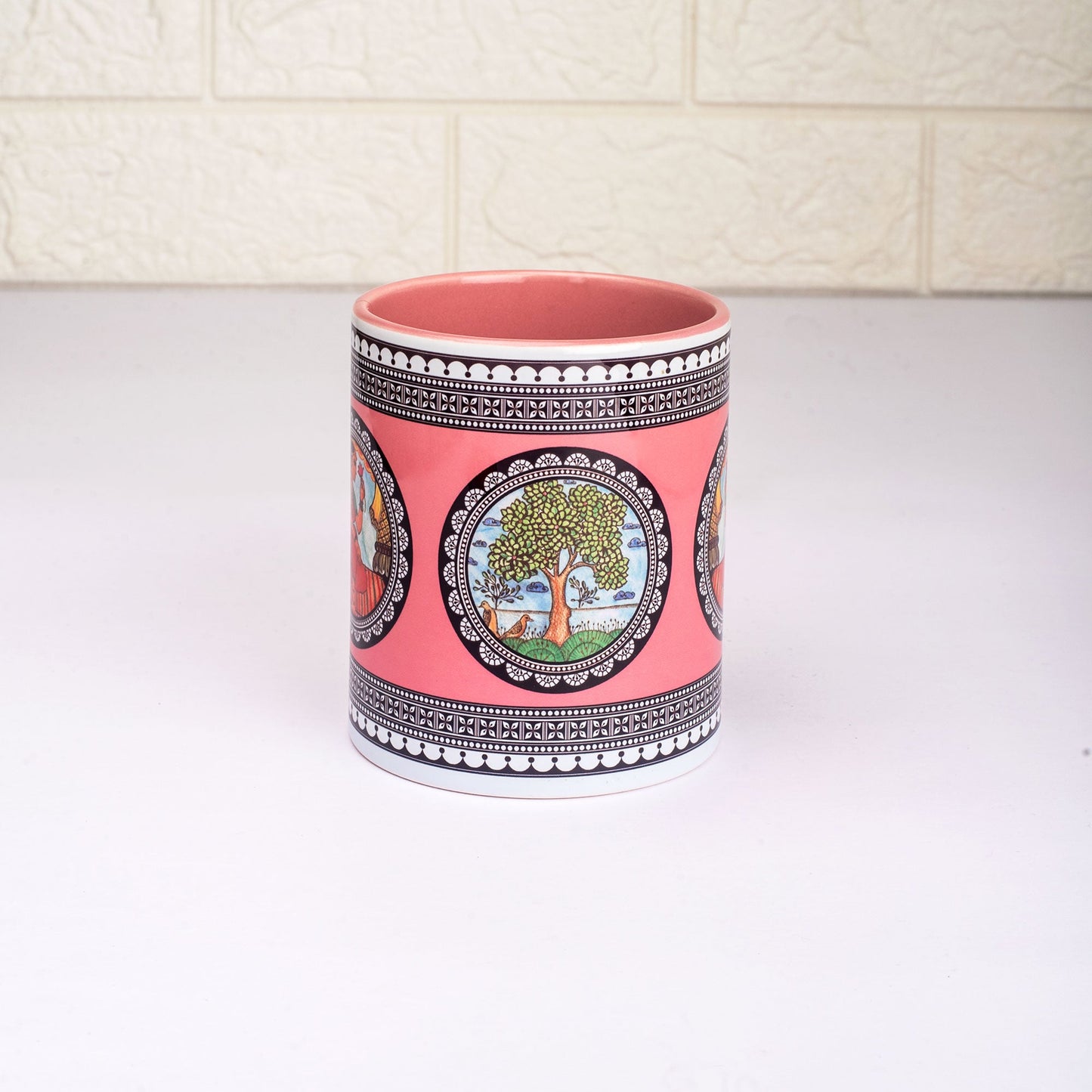 Paripatra Pattachitra Mug with Coaster - Pink