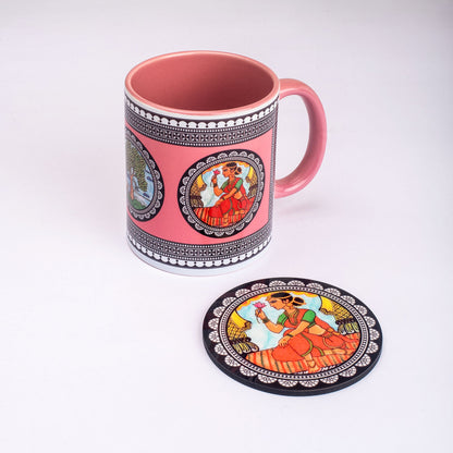 Paripatra Pattachitra Mug with Coaster - Pink